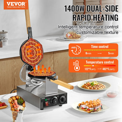 Kommersiell bubbelvåffelmaskin Äggpannkaksbakningsmaskin 1400W non-stick