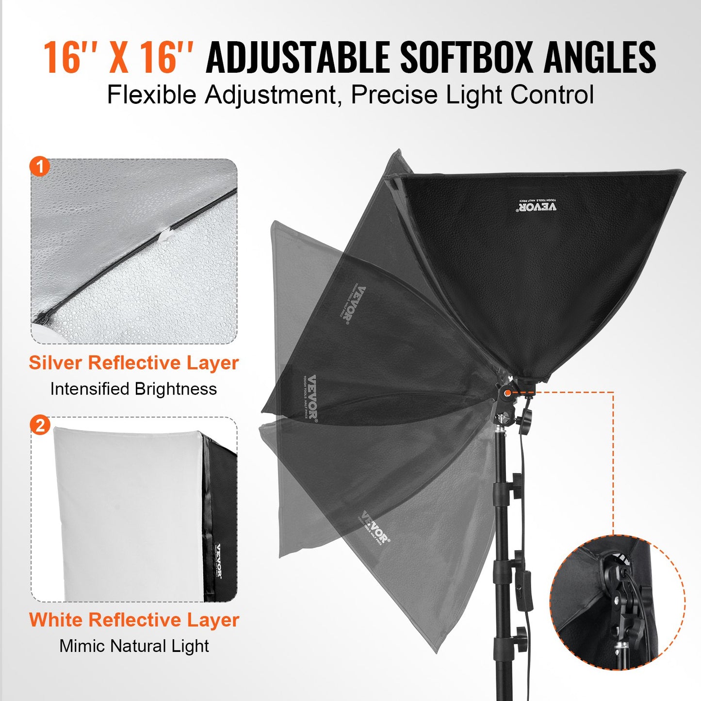 Softbox Lighting Kit 16 inch x 16 inch 3000-6500K Adjustable for Photography