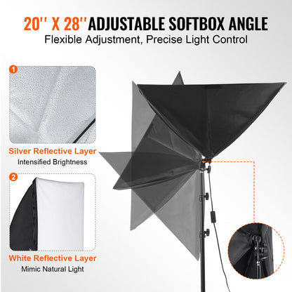 Softbox Lighting Kit 20 tum x 28 tum 45W 3000-6500K LED-lampor för fotografering