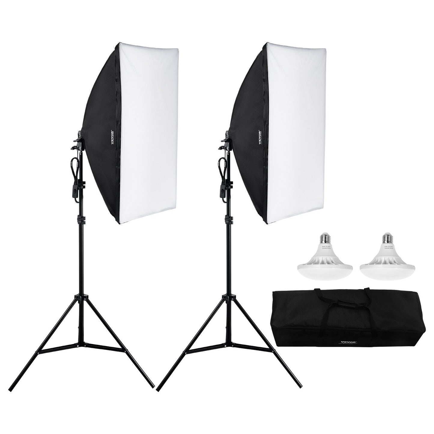 Softbox Lighting Kit 20 tum x 28 tum 30W 5500K LED-lampor justerbart stativ