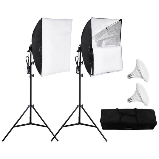 Softbox Lighting Kit 24 tum x 24 tum 30W 5500K LED-lampor justerbart stativ