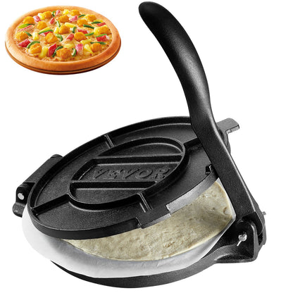 Tortillapresse, 10 Zoll Tortilla- und Roti-Maker, Hochleistungs-Tortilladora-Presse aus Gusseisen, vorgewürzter Pataconera-Maker mit 100 Stück Pergamentpapier, Teigmaschine für Mehltortilla, Tawa, Silber
