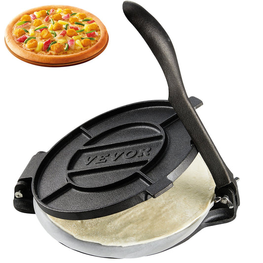 Tortilla Press, 8 tums Tortilla och Roti Maker, gjutjärn Heavy Duty Tortilladora Press, förkryddad Pataconera Maker med 100 st pergamentpapper, degmaskin för mjöl Tortilla, Tawa, Silver
