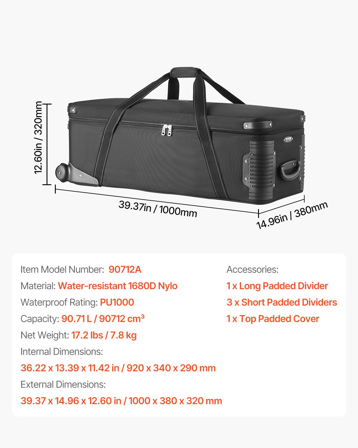 Studio Equipment Trolley Case 39,37 x 14,96 x 12,60 i rullande kameraväska