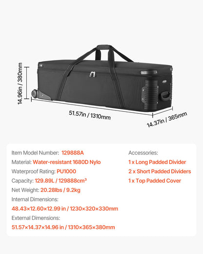 Trolley-Koffer für Studioausrüstung, 51,57 x 14,37 x 14,96 Zoll, Kameratasche mit Rollen