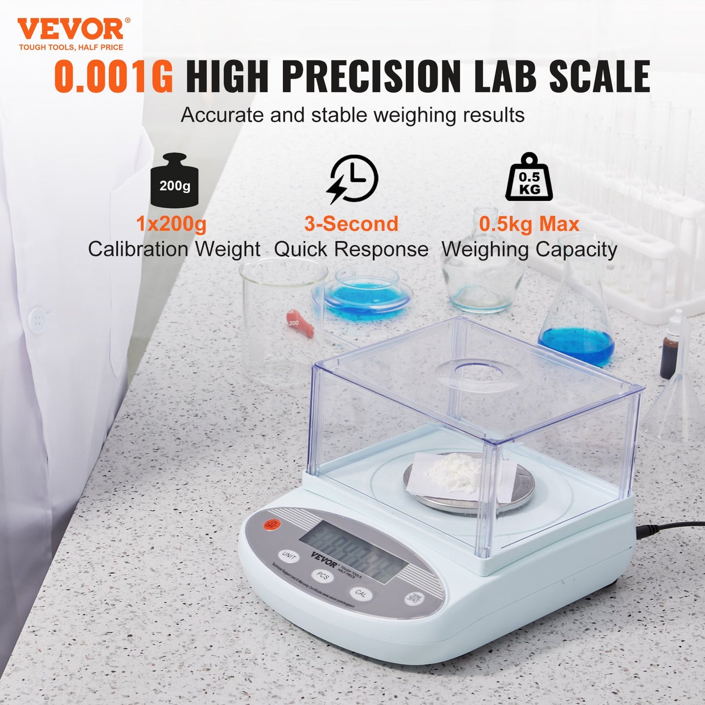 Analytical Balance Lab Scale 500g x 0,001g 13 enheter med vindruta LCD
