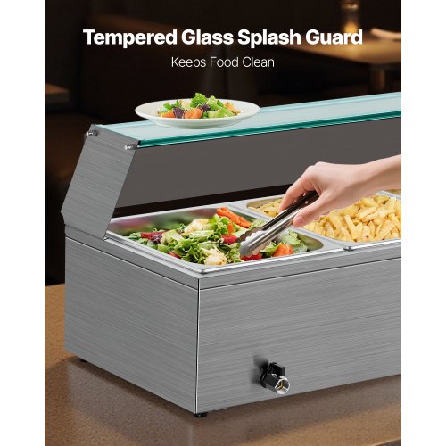 Commercial Food Warmer with 3 Pans, 1500W, Buffet Water Heater with Glass Lid | EU