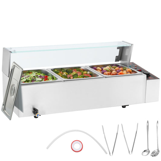 Commercial Electric Food Warmer Bänkskiva buffé 3*8Qt med glassköld