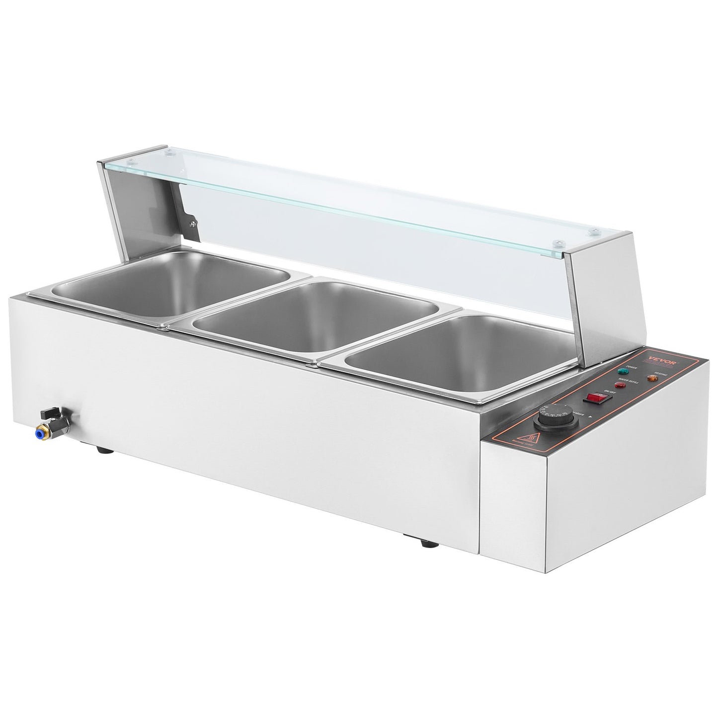 Kommerzieller elektrischer Speisenwärmer für die Arbeitsplatte, Buffet, 3 x 8 Qt, mit Glasschild