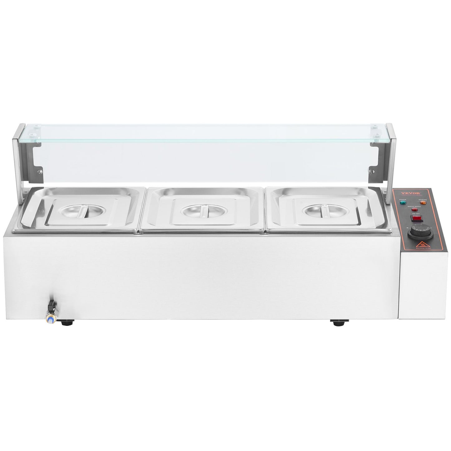 Kommerzieller elektrischer Speisenwärmer für die Arbeitsplatte, Buffet, 3 x 8 Qt, mit Glasschild