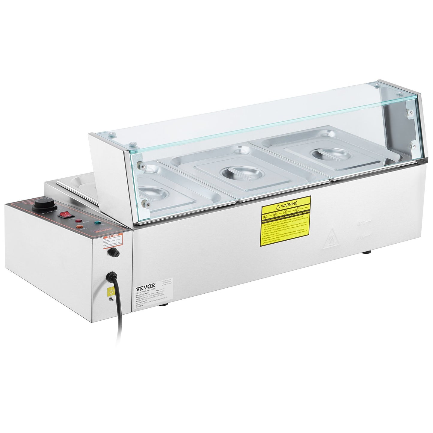 Kommerzieller elektrischer Speisenwärmer für die Arbeitsplatte, Buffet, 3 x 8 Qt, mit Glasschild
