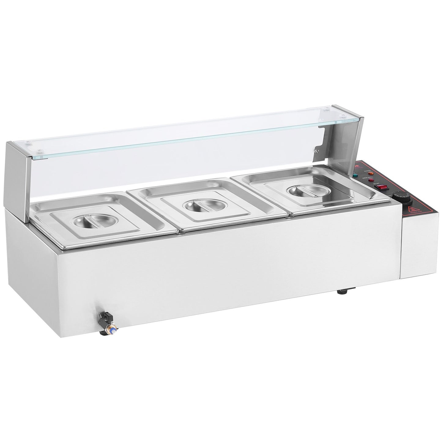 Kommerzieller elektrischer Speisenwärmer für die Arbeitsplatte, Buffet, 3 x 8 Qt, mit Glasschild