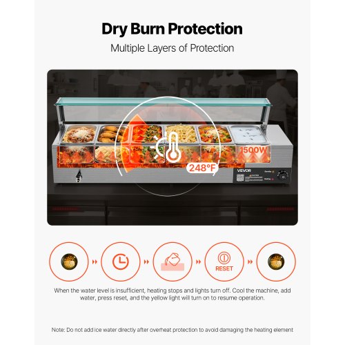 Kommersiell matvärmare 6 x 1/3 storlek pannor buffé bain-marie med glaslock |  EU