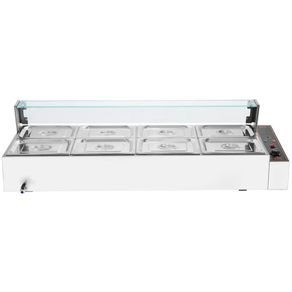 Kommerzieller elektrischer Speisenwärmer für die Arbeitsplatte, Buffet, 8 x 8 Qt, mit Glasschild