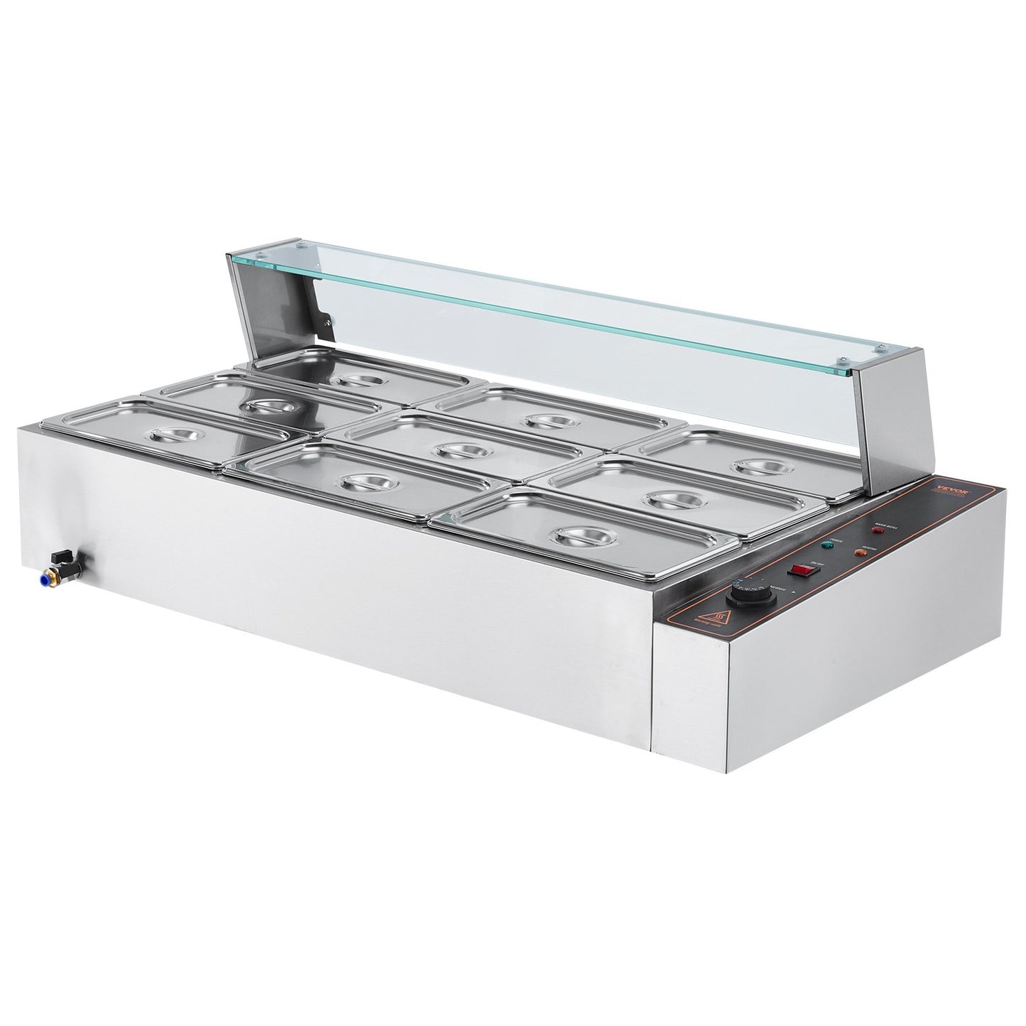 Kommerzieller elektrischer Speisenwärmer für die Arbeitsplatte, Buffet, 9 x 5 Qt, mit Glasschild