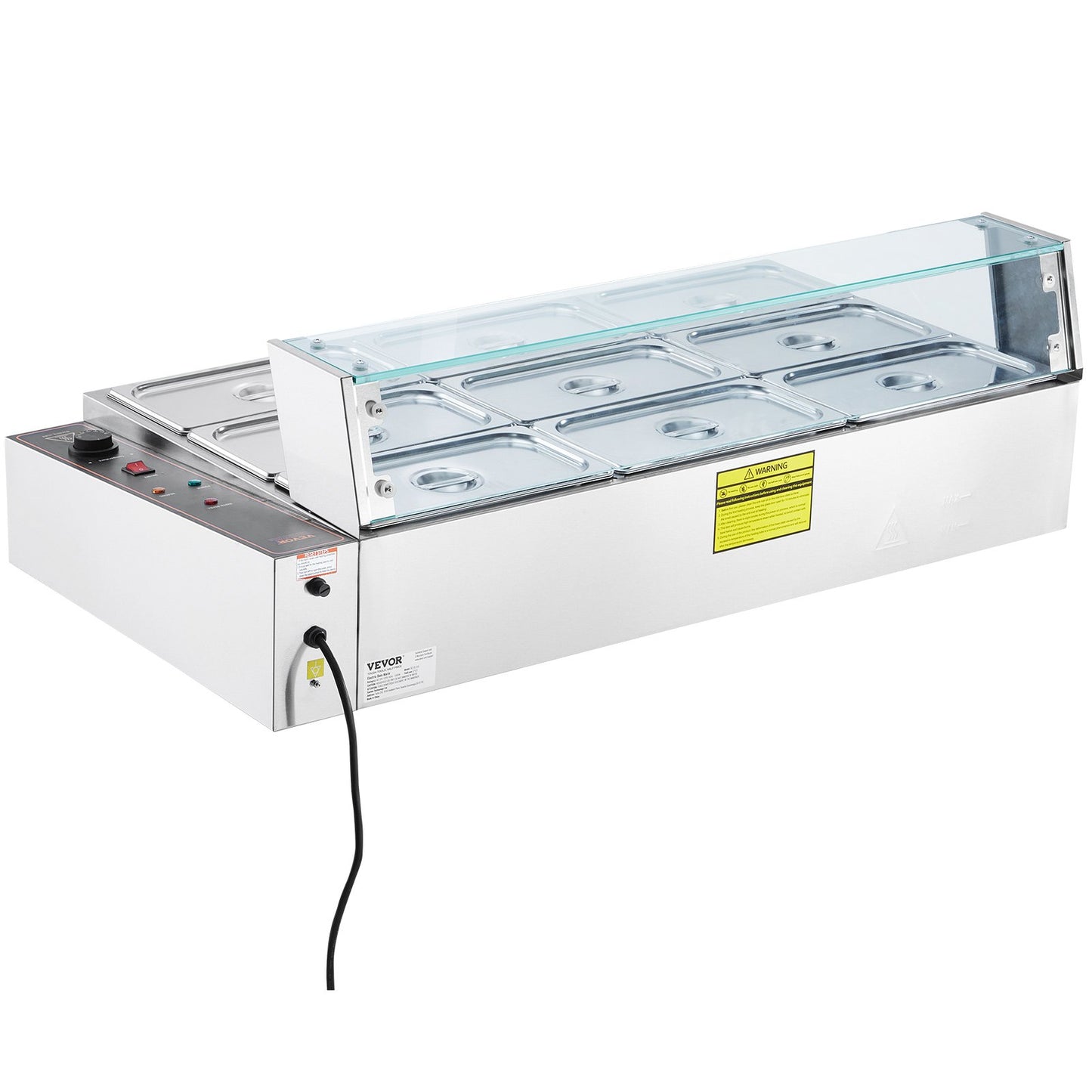 Kommerzieller elektrischer Speisenwärmer für die Arbeitsplatte, Buffet, 9 x 5 Qt, mit Glasschild