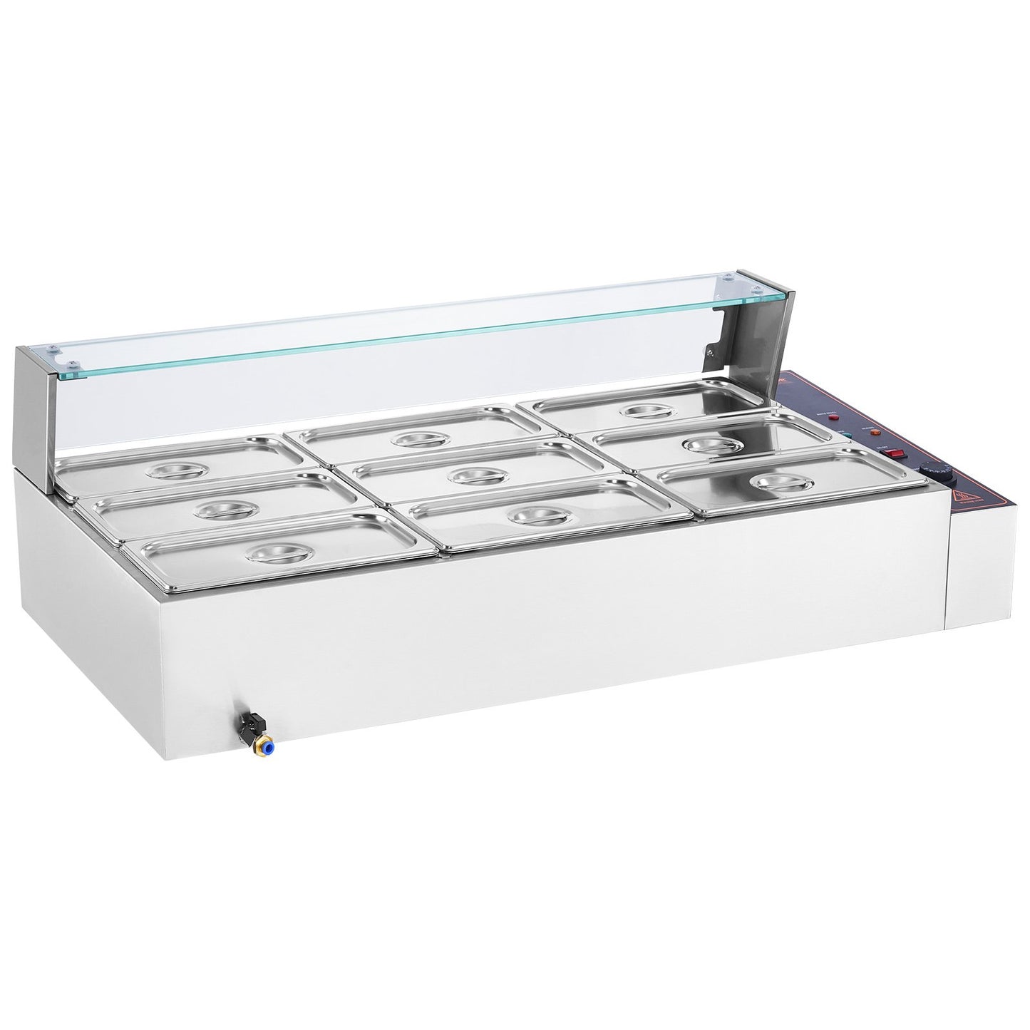 Kommerzieller elektrischer Speisenwärmer für die Arbeitsplatte, Buffet, 9 x 5 Qt, mit Glasschild