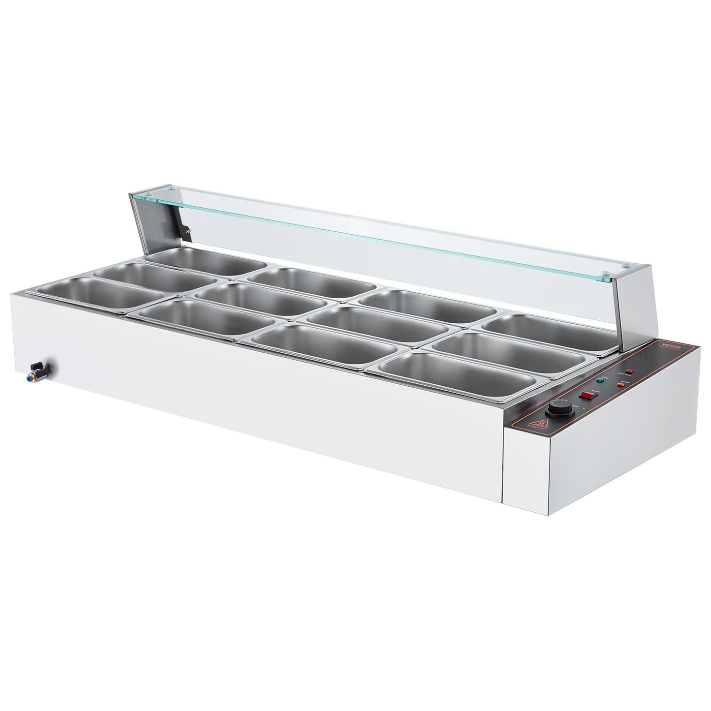 Kommerzieller elektrischer Speisenwärmer für die Arbeitsplatte, Buffet, 12 x 5 Qt, mit Glasschild