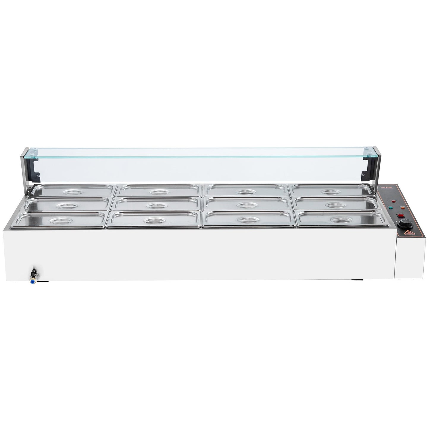 Kommerzieller elektrischer Speisenwärmer für die Arbeitsplatte, Buffet, 12 x 5 Qt, mit Glasschild