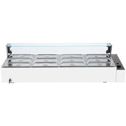 Kommerzieller elektrischer Speisenwärmer für die Arbeitsplatte, Buffet, 12 x 5 Qt, mit Glasschild