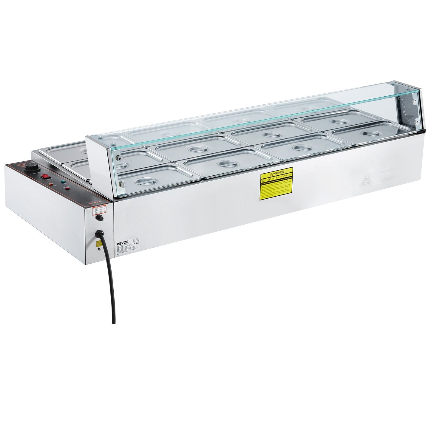 Kommerzieller elektrischer Speisenwärmer für die Arbeitsplatte, Buffet, 12 x 5 Qt, mit Glasschild