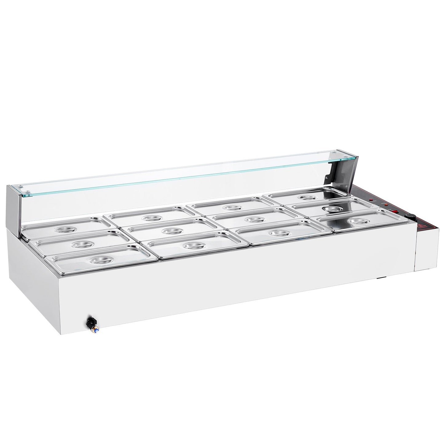 Kommerzieller elektrischer Speisenwärmer für die Arbeitsplatte, Buffet, 12 x 5 Qt, mit Glasschild