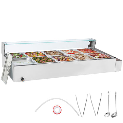 Kommerzieller elektrischer Speisenwärmer für die Arbeitsplatte, Buffet, 10 x 8 Qt, mit Glasschild