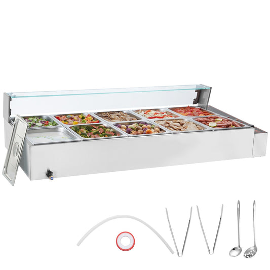 Commercial Electric Food Warmer Bänkskiva buffé 10*8Qt med glassköld