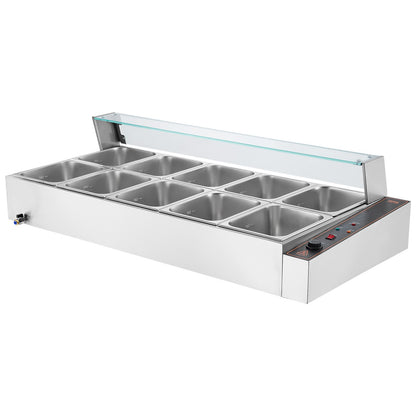 Kommerzieller elektrischer Speisenwärmer für die Arbeitsplatte, Buffet, 10 x 8 Qt, mit Glasschild