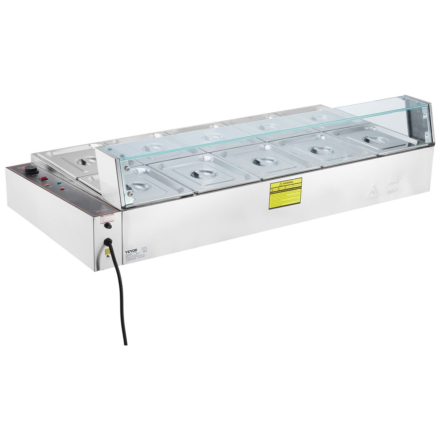 Kommerzieller elektrischer Speisenwärmer für die Arbeitsplatte, Buffet, 10 x 8 Qt, mit Glasschild
