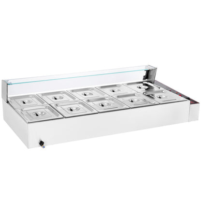 Kommerzieller elektrischer Speisenwärmer für die Arbeitsplatte, Buffet, 10 x 8 Qt, mit Glasschild