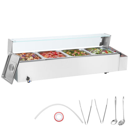 Commercial Electric Food Warmer Bänkskiva buffé 4*8Qt med glassköld