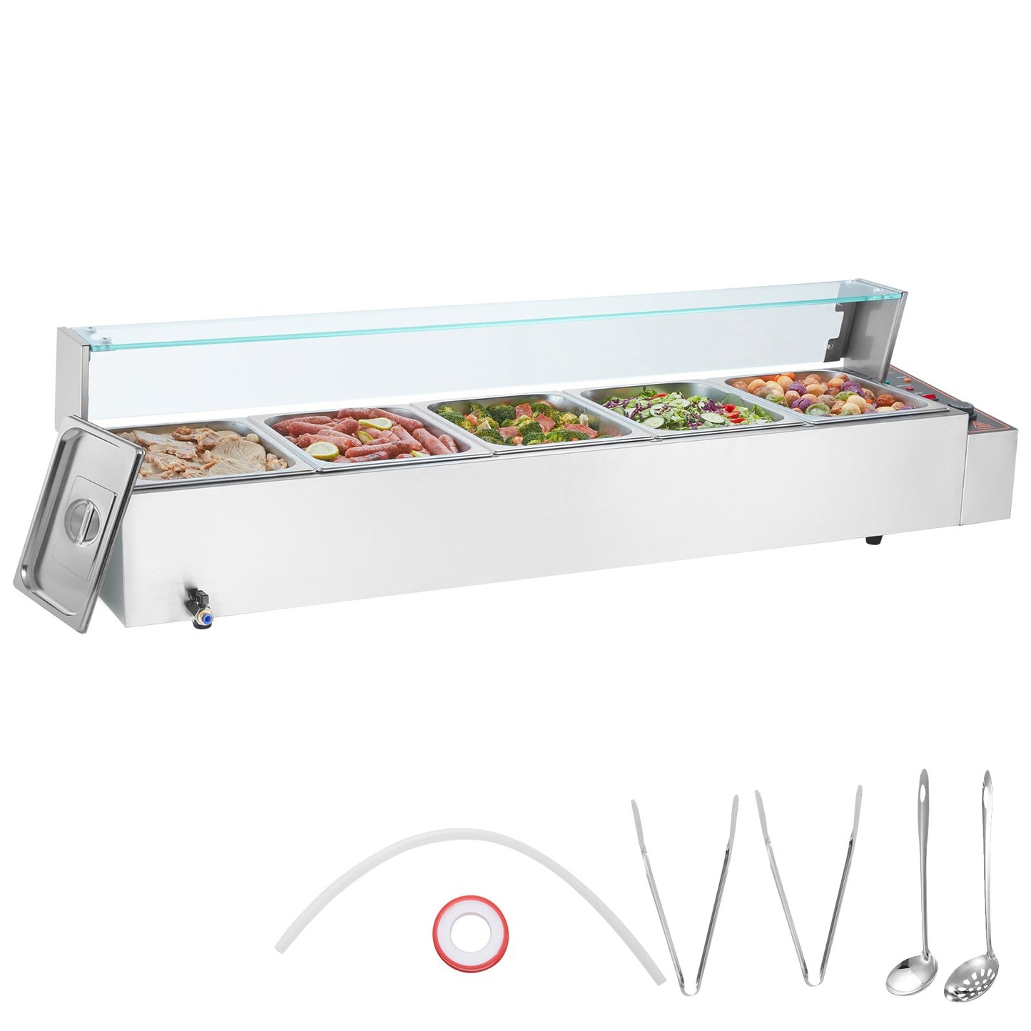 Kommerzieller elektrischer Speisenwärmer für die Arbeitsplatte, Buffet, 5 x 8 Qt, mit Glasschild