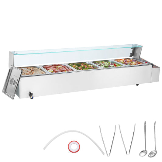 Commercial Electric Food Warmer Bänkskiva buffé 5*8Qt med glassköld