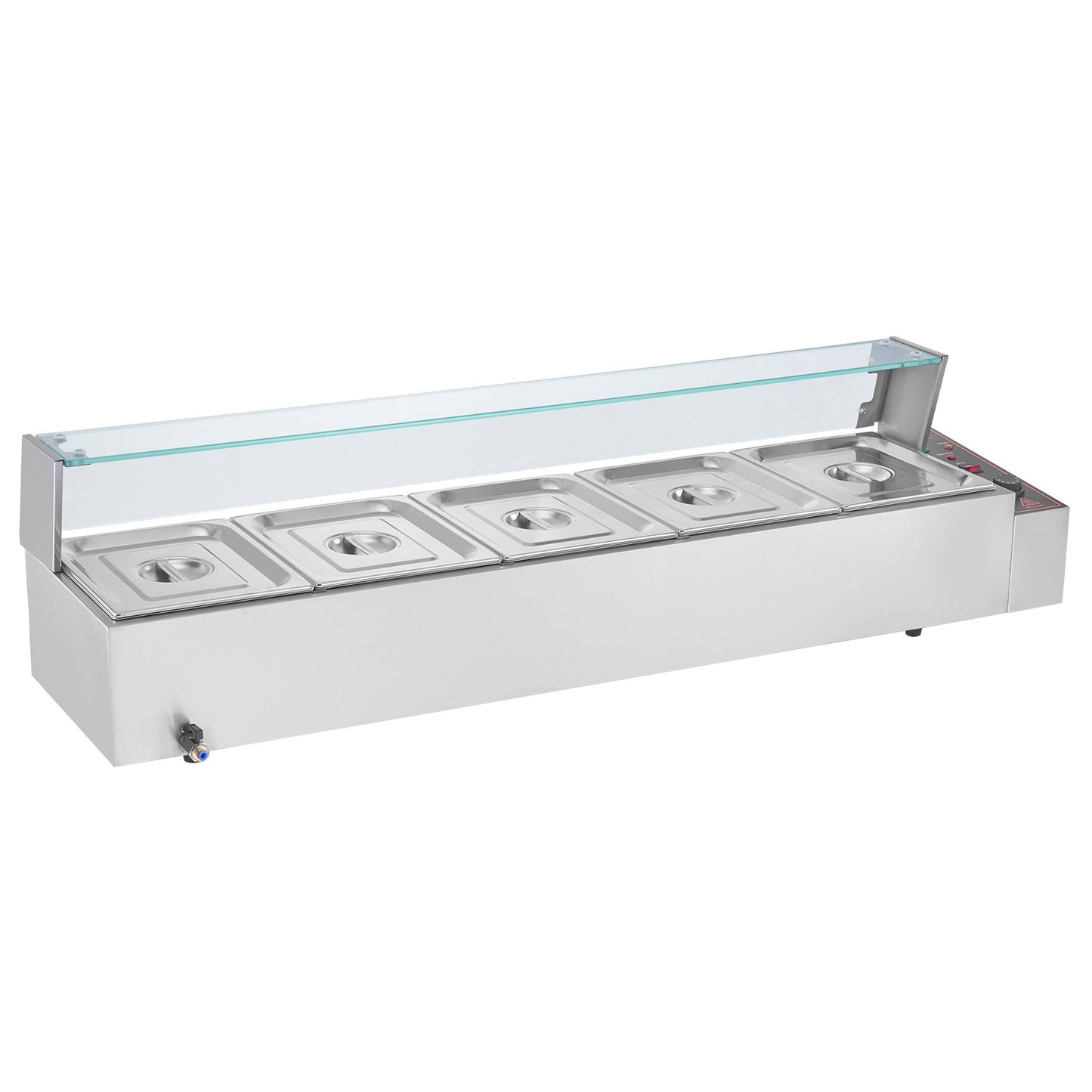 Kommerzieller elektrischer Speisenwärmer für die Arbeitsplatte, Buffet, 5 x 8 Qt, mit Glasschild
