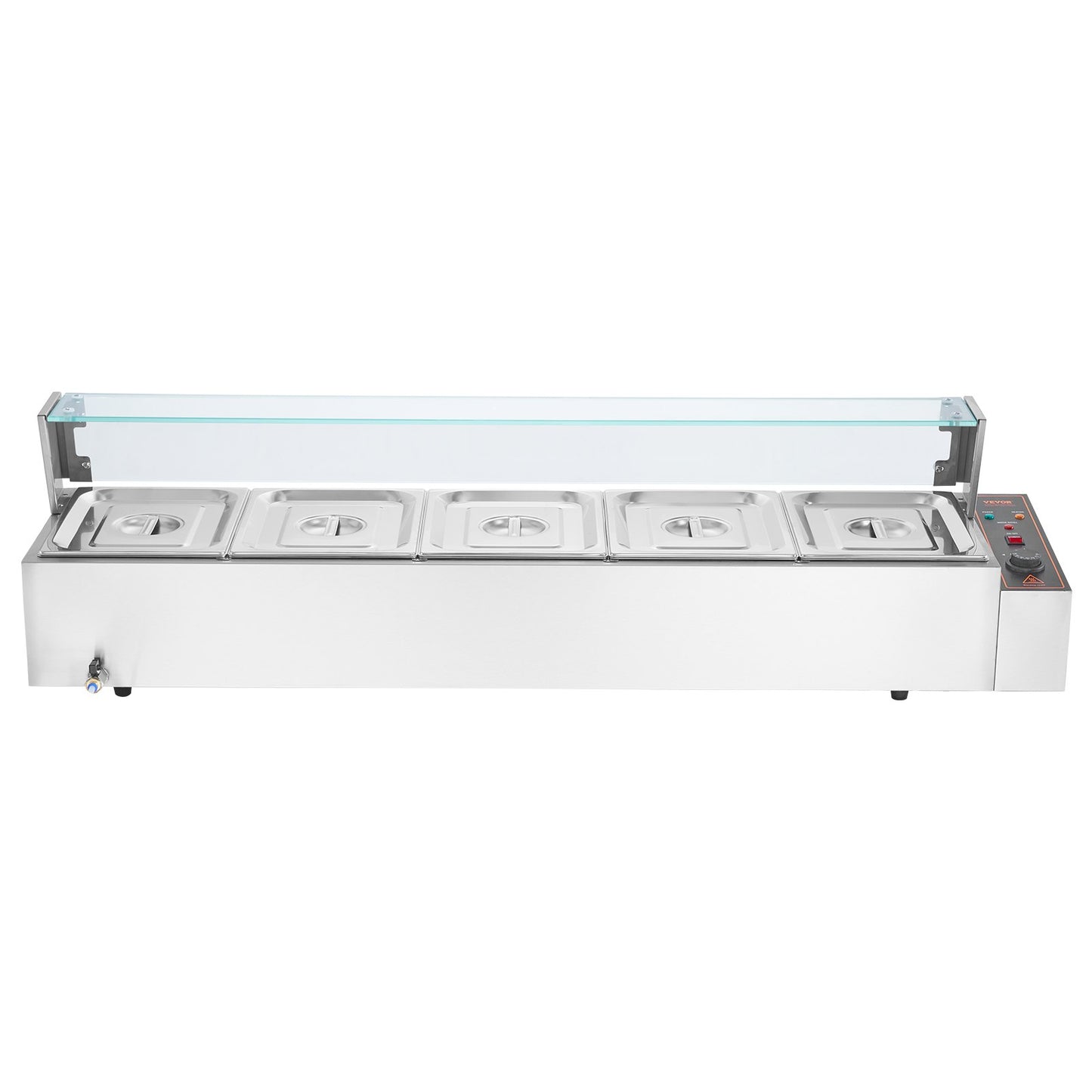 Kommerzieller elektrischer Speisenwärmer für die Arbeitsplatte, Buffet, 5 x 8 Qt, mit Glasschild