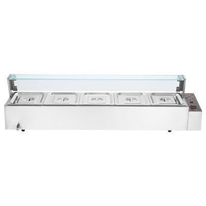 Kommerzieller elektrischer Speisenwärmer für die Arbeitsplatte, Buffet, 5 x 8 Qt, mit Glasschild