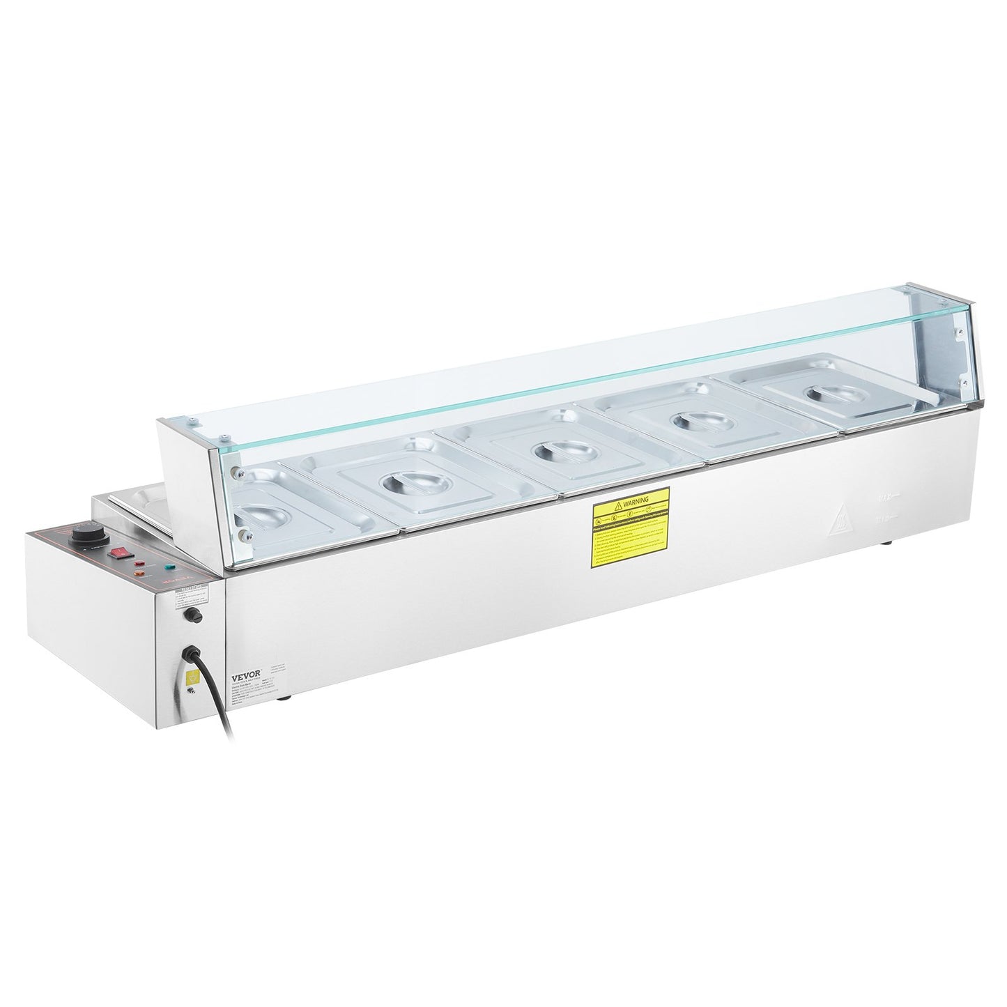 Kommerzieller elektrischer Speisenwärmer für die Arbeitsplatte, Buffet, 5 x 8 Qt, mit Glasschild