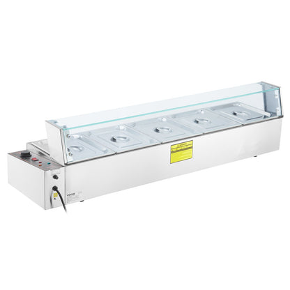 Kommerzieller elektrischer Speisenwärmer für die Arbeitsplatte, Buffet, 5 x 8 Qt, mit Glasschild