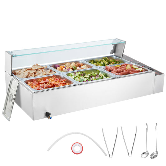 Commercial Electric Food Warmer Bänkskiva buffé 6*8Qt med glassköld