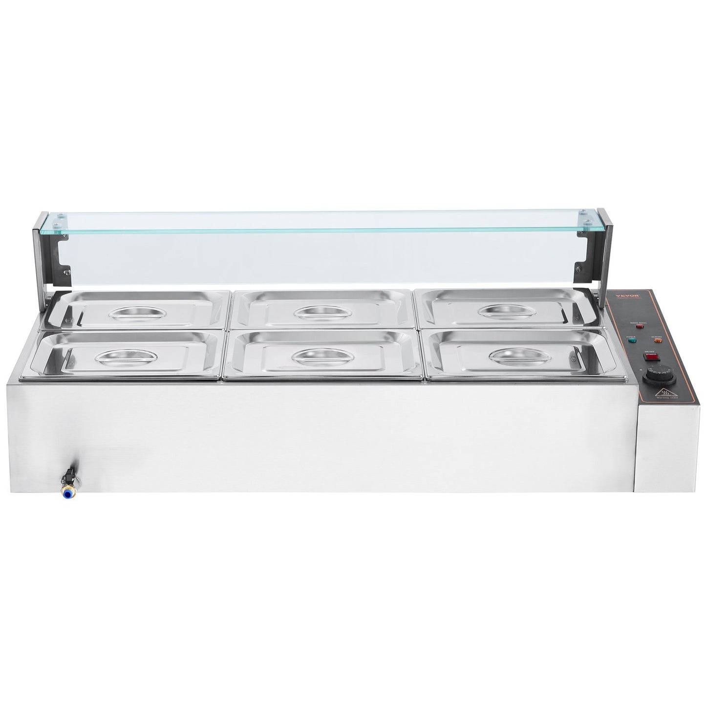 Kommerzieller elektrischer Speisenwärmer für die Arbeitsplatte, Buffet, 6 x 8 Qt, mit Glasschild