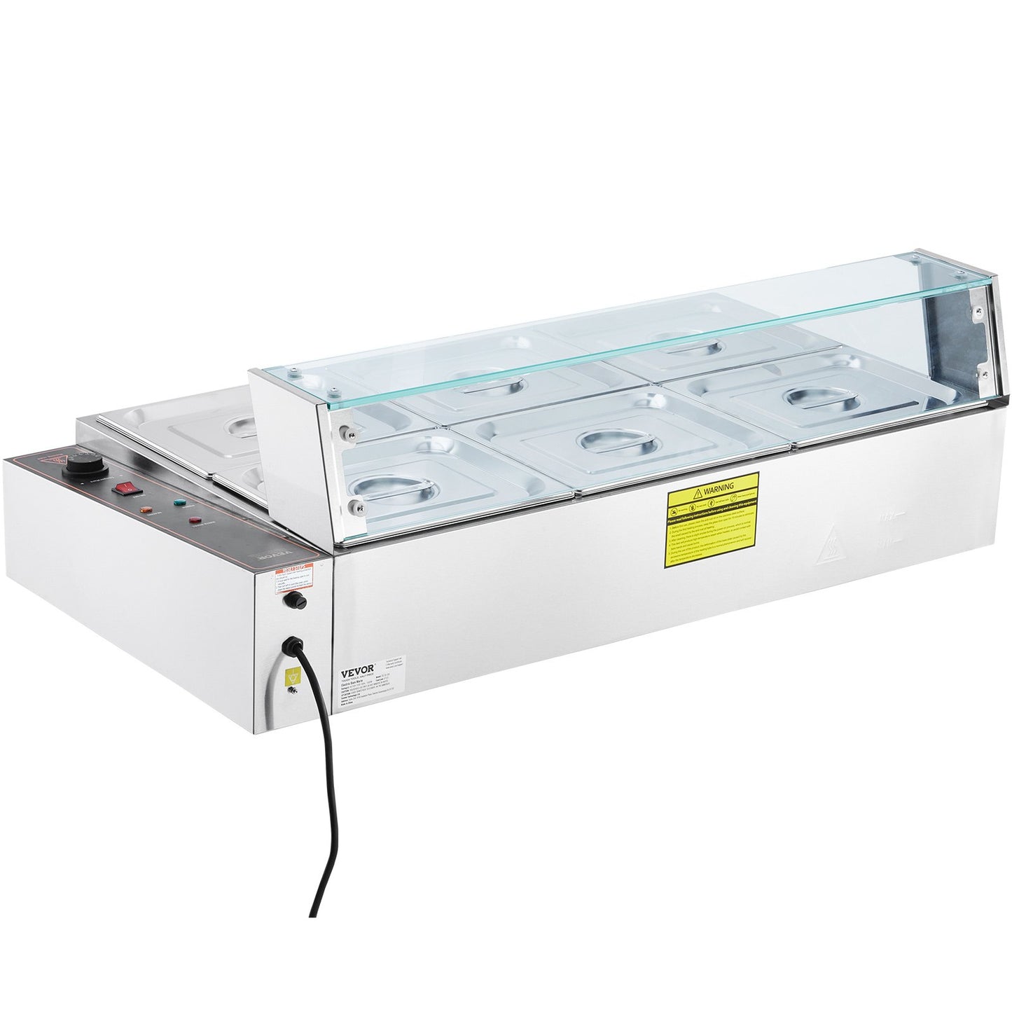 Kommerzieller elektrischer Speisenwärmer für die Arbeitsplatte, Buffet, 6 x 8 Qt, mit Glasschild