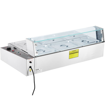 Kommerzieller elektrischer Speisenwärmer für die Arbeitsplatte, Buffet, 6 x 8 Qt, mit Glasschild
