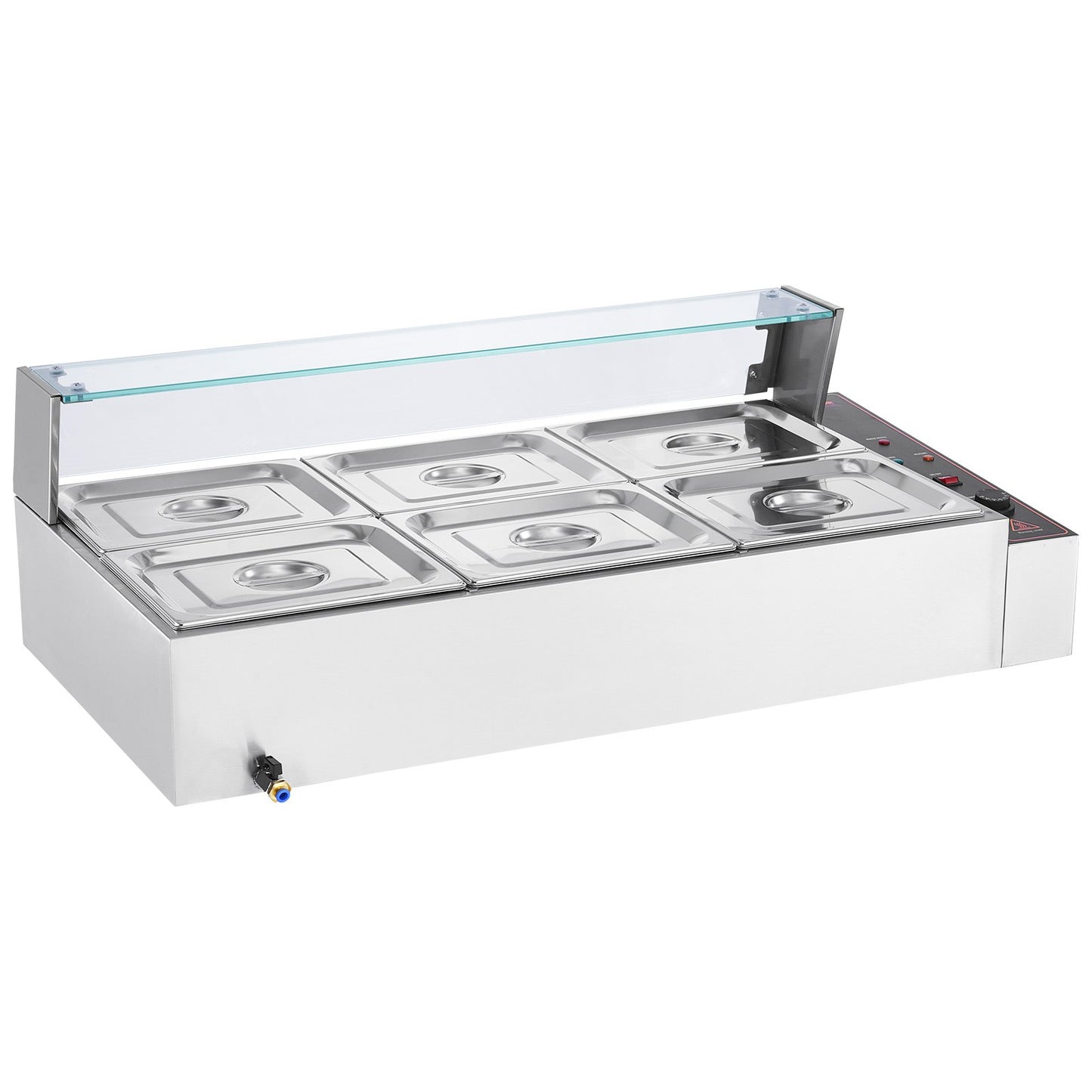 Kommerzieller elektrischer Speisenwärmer für die Arbeitsplatte, Buffet, 6 x 8 Qt, mit Glasschild