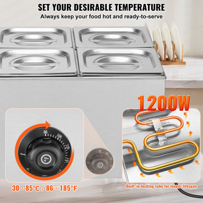 Commercial Electric Food Warmer 5-Pan Bänkskiva Buffé 14,5L Bain Marie