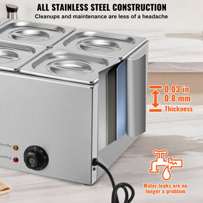 Commercial Electric Food Warmer 5-Pan Bänkskiva Buffé 14,5L Bain Marie