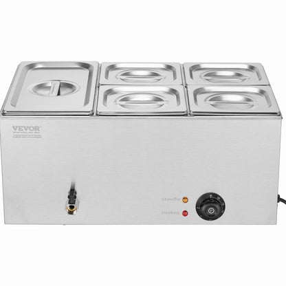 Commercial Electric Food Warmer 5-Pan Bänkskiva Buffé 14,5L Bain Marie