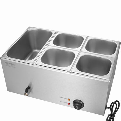 Commercial Electric Food Warmer 5-Pan Bänkskiva Buffé 14,5L Bain Marie
