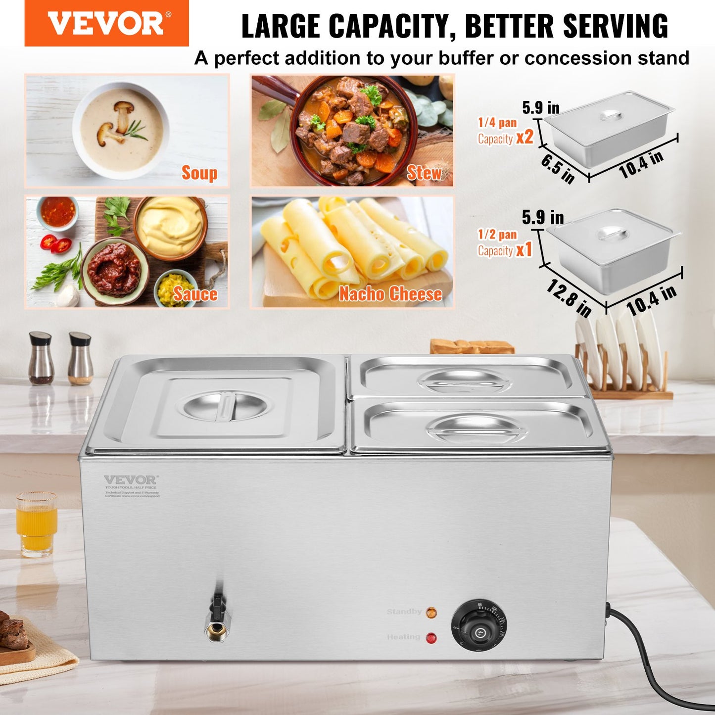 Commercial Electric Food Warmer 3-Pannen Bänkskiva Buffé 16L Bain Marie