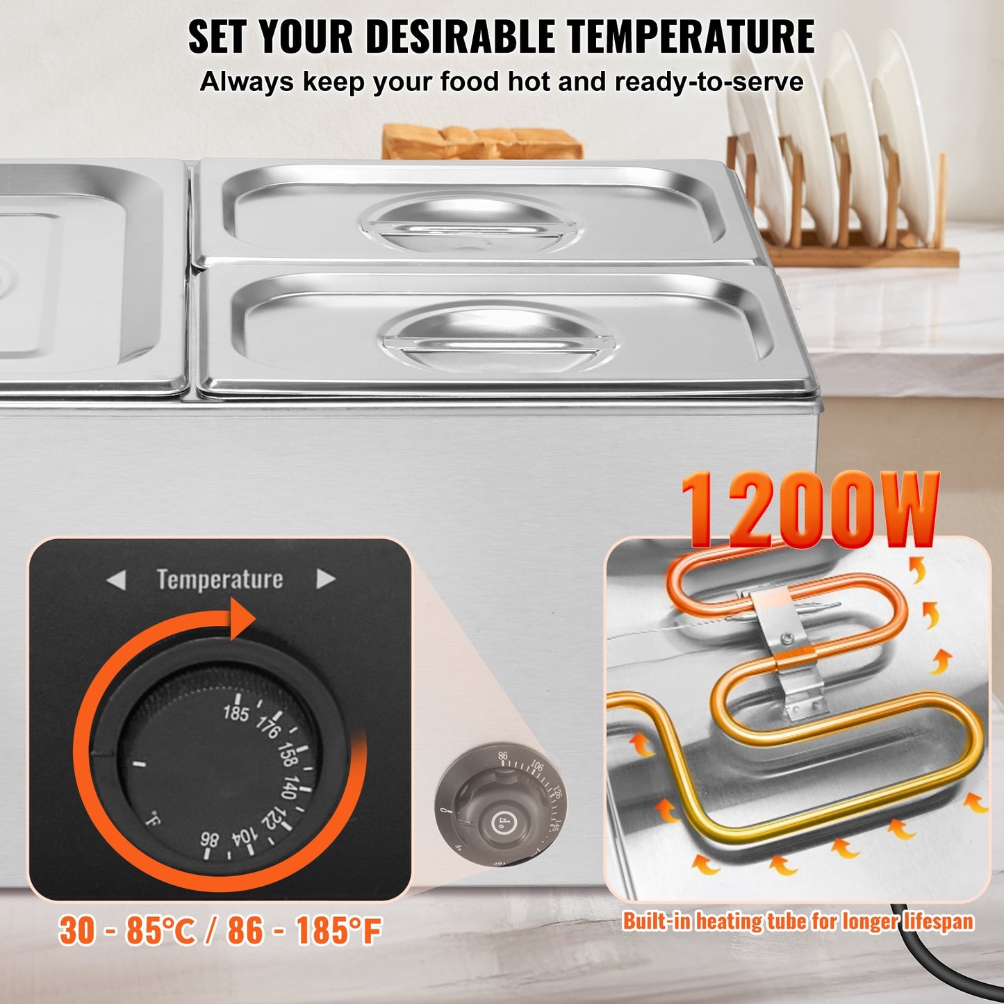 Commercial Electric Food Warmer 3-Pannen Bänkskiva Buffé 16L Bain Marie